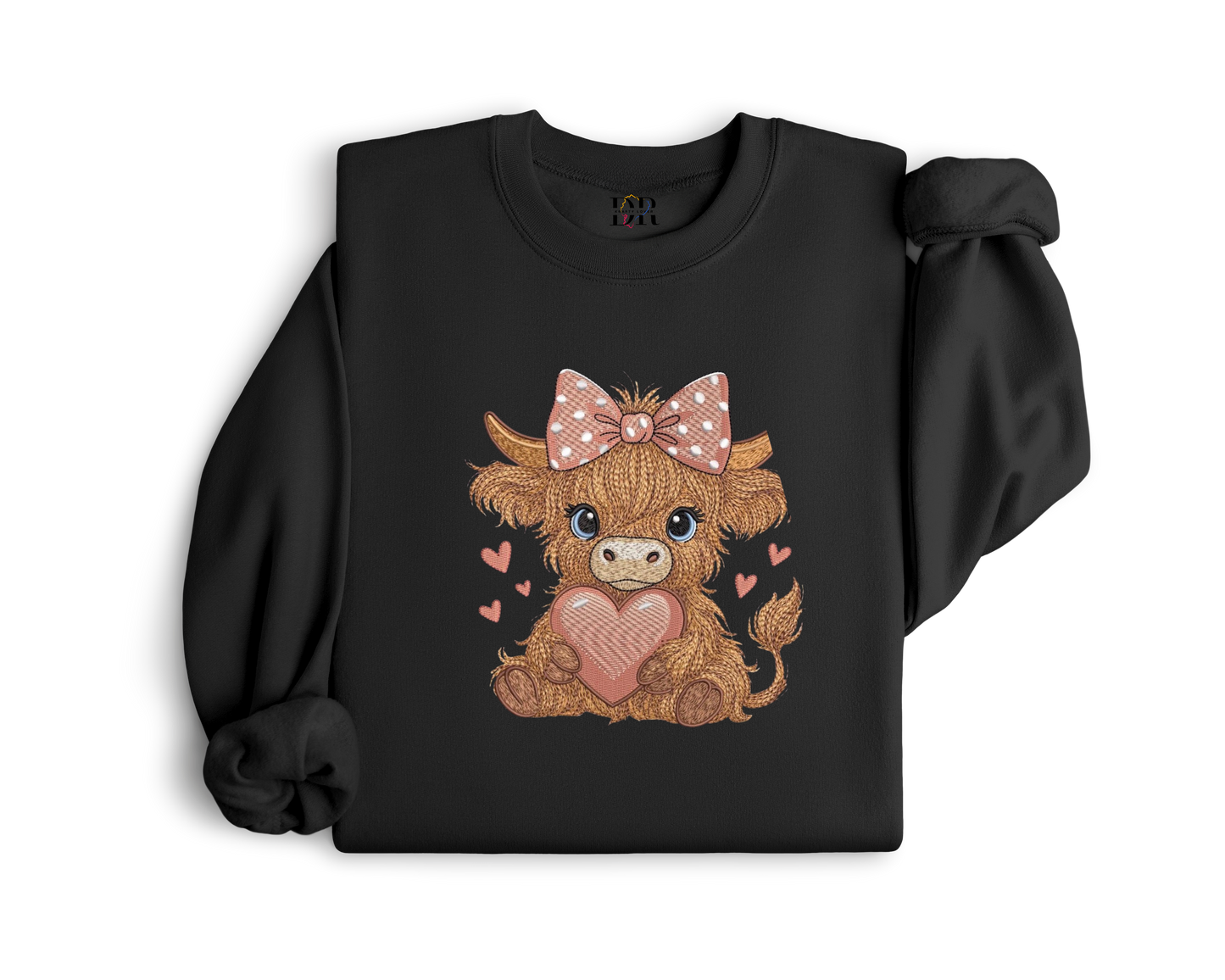 Highland Cow Heart Embroidery Crewneck