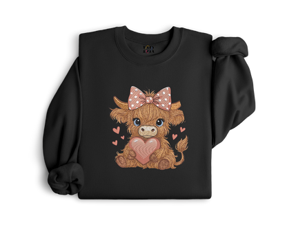 Highland Cow Heart Embroidery Crewneck