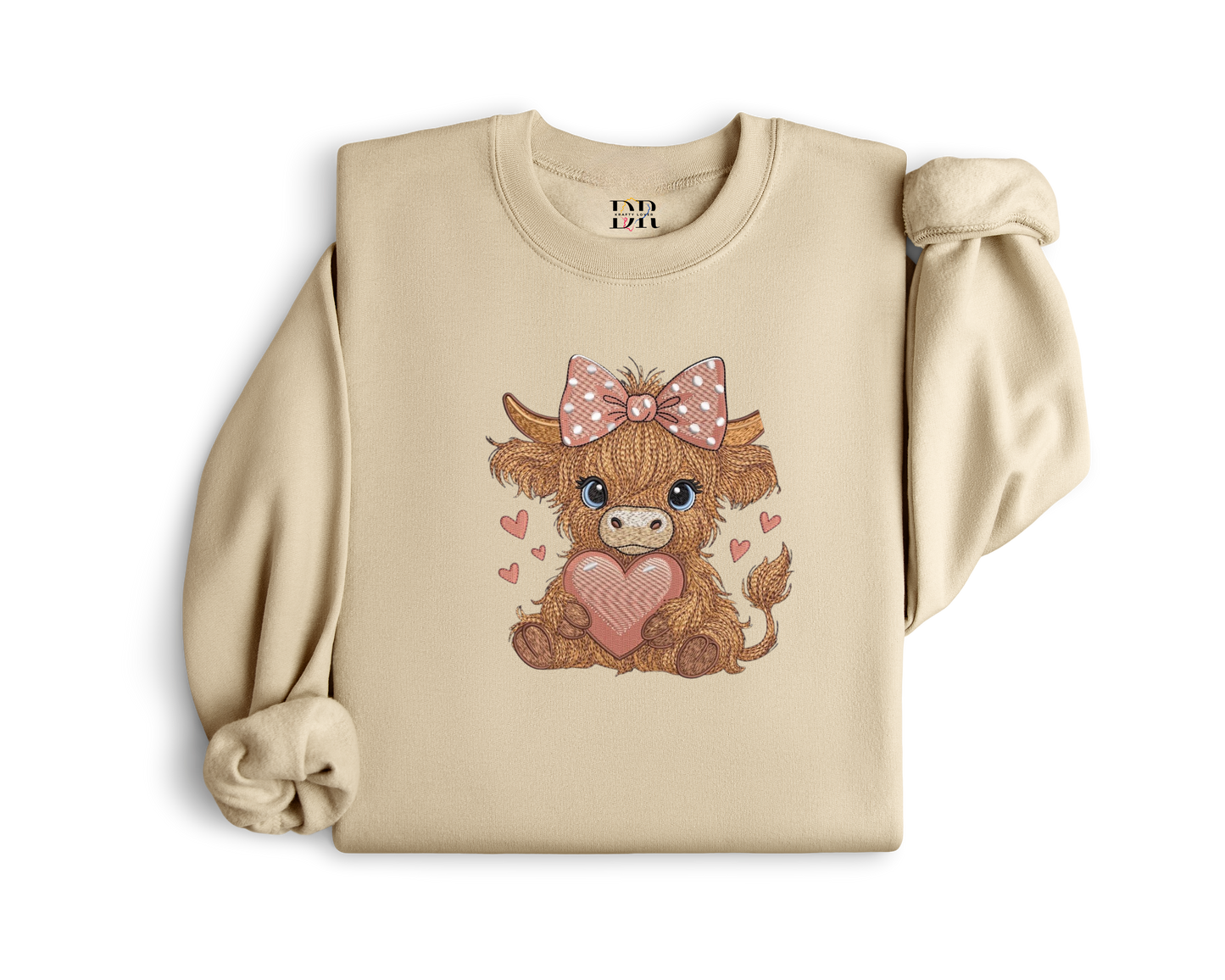 Highland Cow Heart Embroidery Crewneck