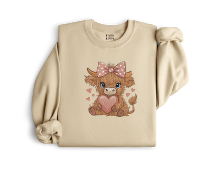 Highland Cow Heart Embroidery Crewneck