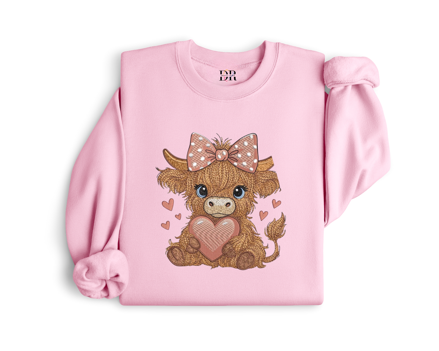 Highland Cow Heart Embroidery Crewneck