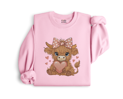 Highland Cow Heart Embroidery Crewneck