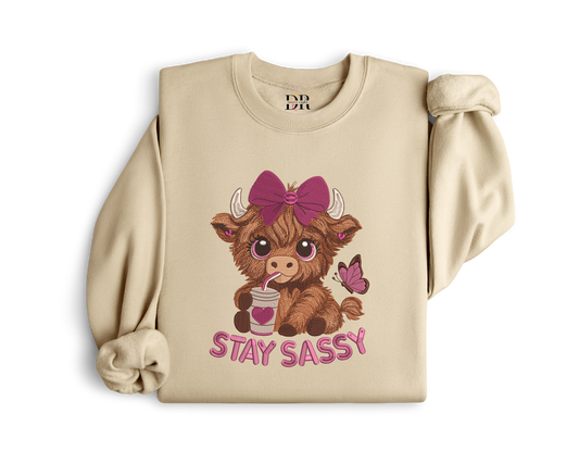 Stay Sassy Highland Cow Embroidery Crewneck