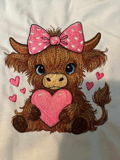 Highland Cow Heart Embroidery Crewneck