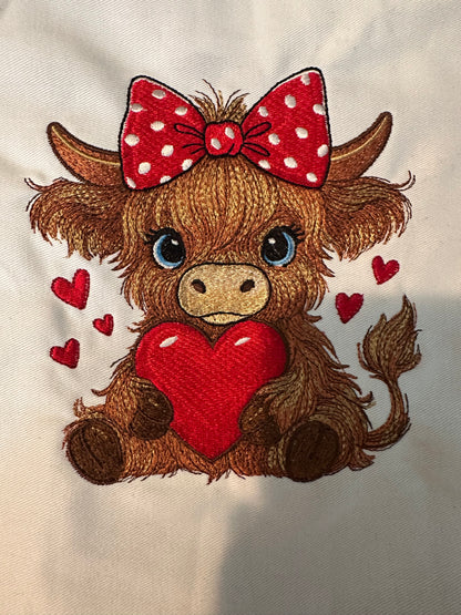 Highland Cow Heart Embroidery Crewneck