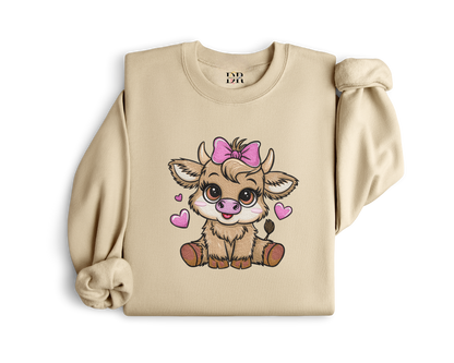 Cuello redondo con bordado de vaca dulce de las Tierras Altas