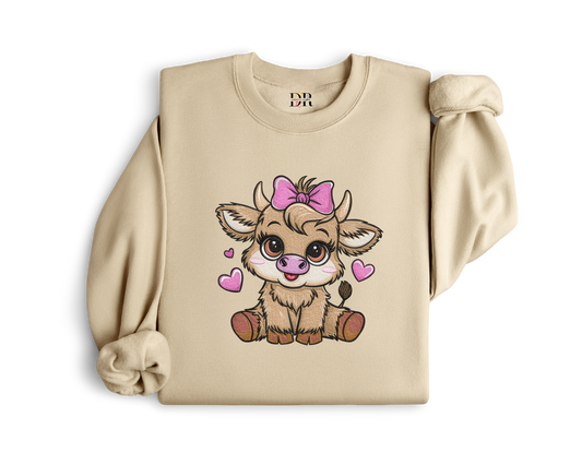 Sweet Highland Cow Embroidery Crewneck