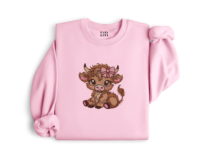 Cute Highland Cow Embroidery Crewneck