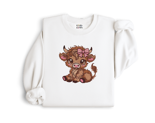 Cute Highland Cow Embroidery Crewneck
